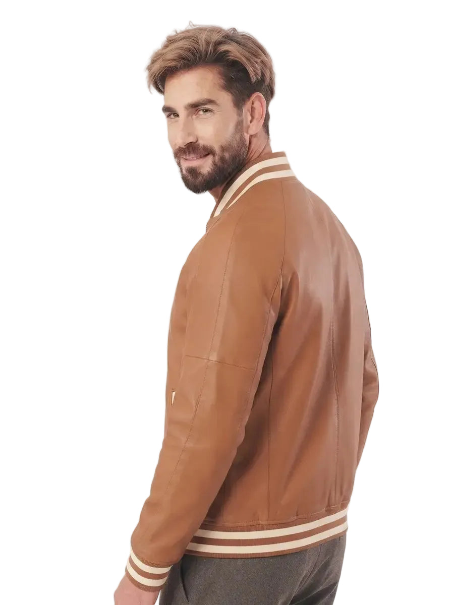 Men Brown Leather Varsity Jacket