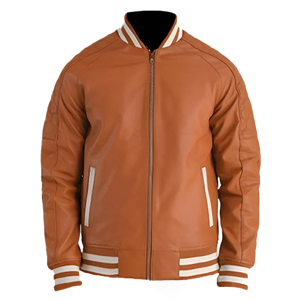 Men Brown Leather Varsity Jacket