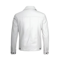 Unwind Leather Men Cafe Racer Style White Trucker Leather Jacket