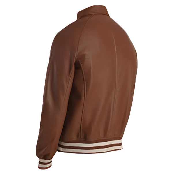 Men Dark Brown Leather Varsity Jacket