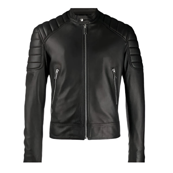 Unwind Leather Men Distressed Black Leather Motorcycle Jacket on a White background