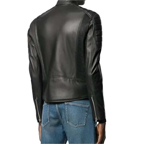 Unwind Leather Men Distressed Black Leather Motorcycle Jacket on a White background