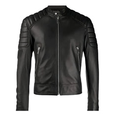 Unwind Leather Men Distressed Black Leather Motorcycle Jacket on a White background