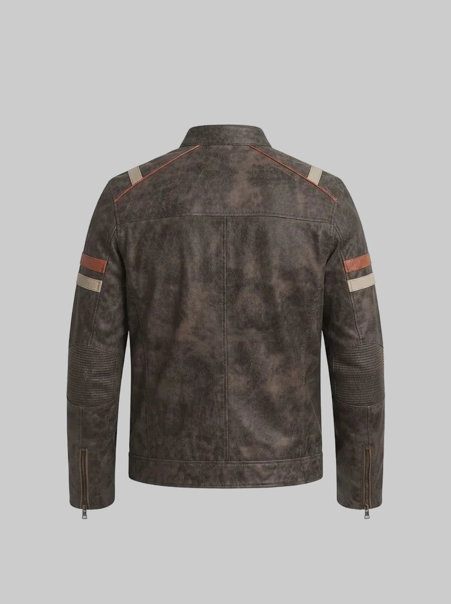 Men Distressed brown Cafe Racer Leather Jacket