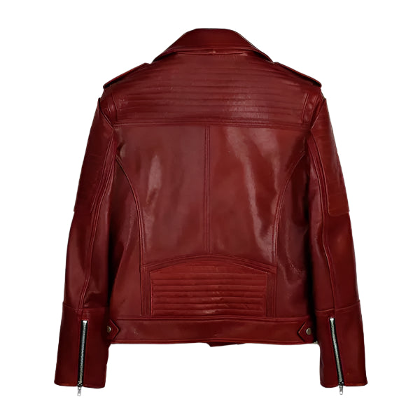 Unwind Leather Men Maroon Motorcycle Padded Leather Jacket on a white background