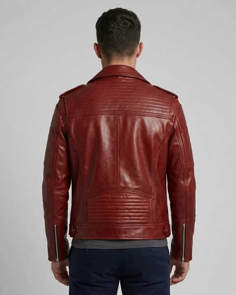 Men Maroon Motorcycle Padded Leather Jacket