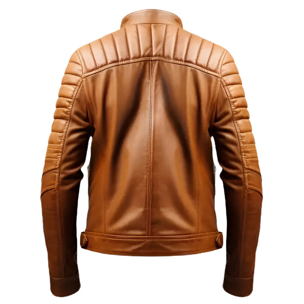 Men Padded Cafe Racer Brown Leather Jacket