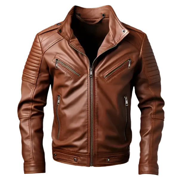 Men Padded Dark Brown Leather Cafe Racer Jacket