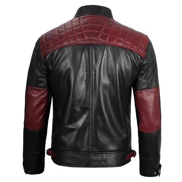 Unwind Leather Men Quilted Motorcycle Leather Jacket on a white background