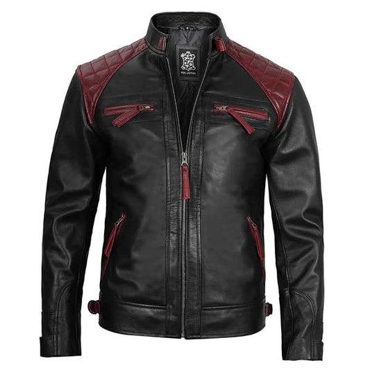 Unwind Leather Men Quilted Motorcycle Leather Jacket on a white background