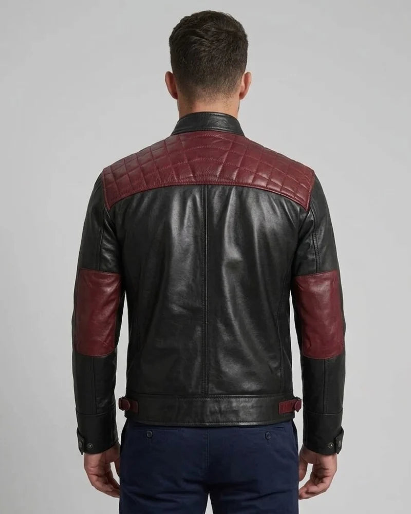 Men Quilted Motorcycle Leather Jacket