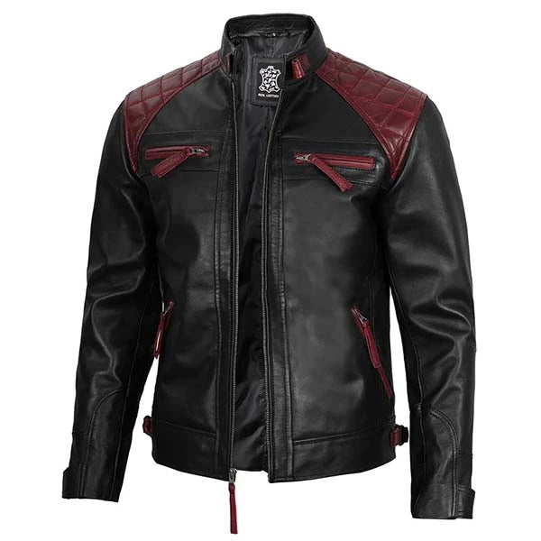  Unwind Leather Men Quilted Motorcycle Leather Jacket on a white background