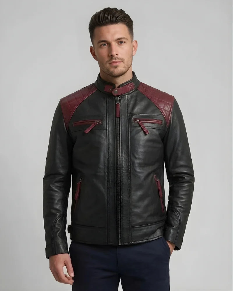 Men Quilted Motorcycle Leather Jacket