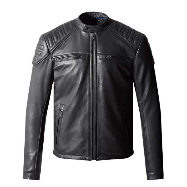 Unwind Leather Men Real Leather Motorcycle Jacket in Quilted Design on a white background