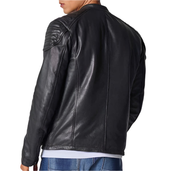 Unwind Leather Men Real Leather Motorcycle Jacket in Quilted Design on a white background