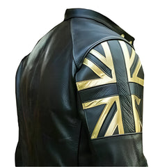 Unwind Leather Men Vintage Black Cafe Racer Leather Jacket With British Flag on a white background