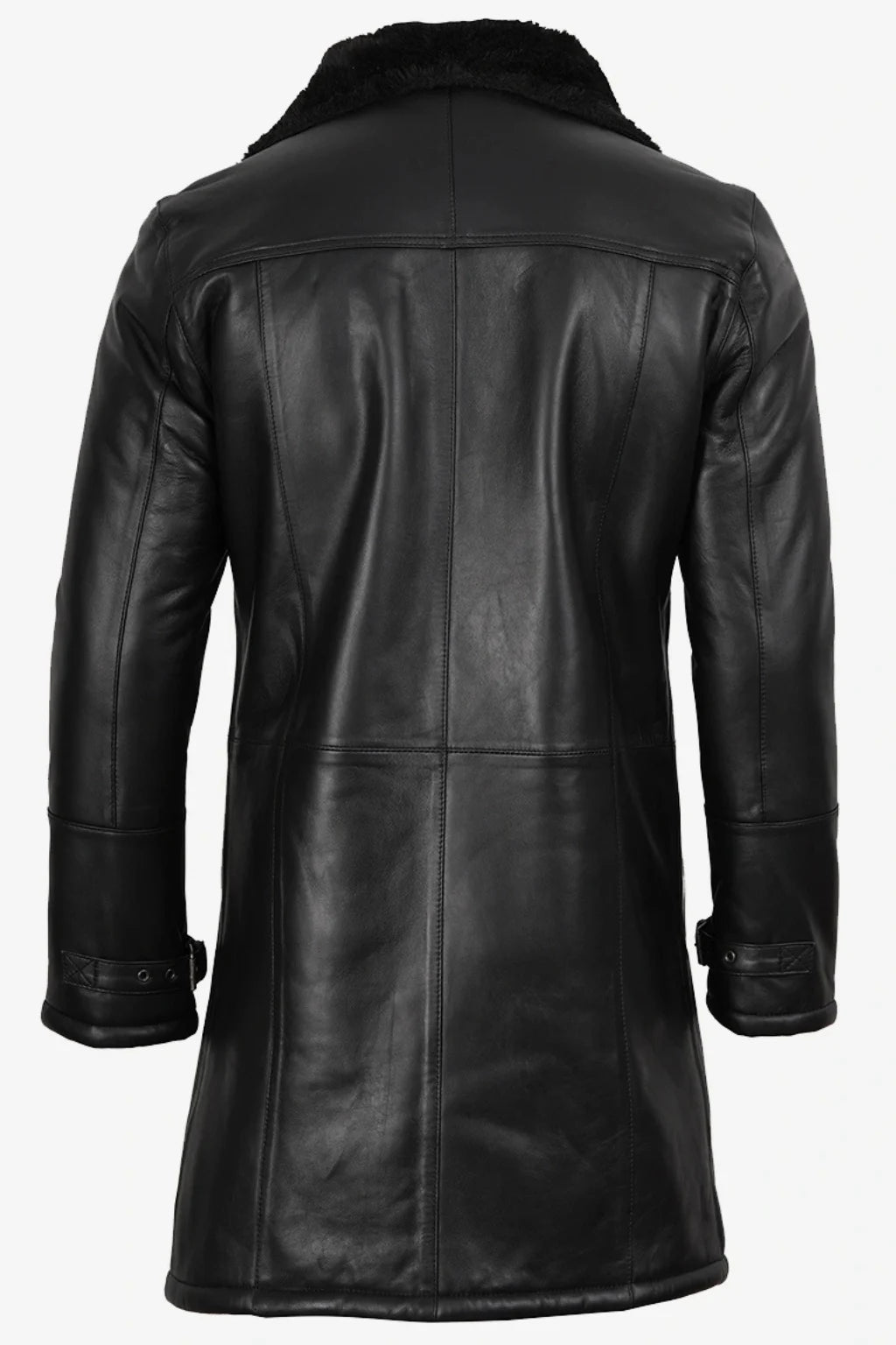Men's 3/4 Length Black Sheepskin Leather Shearling Coat