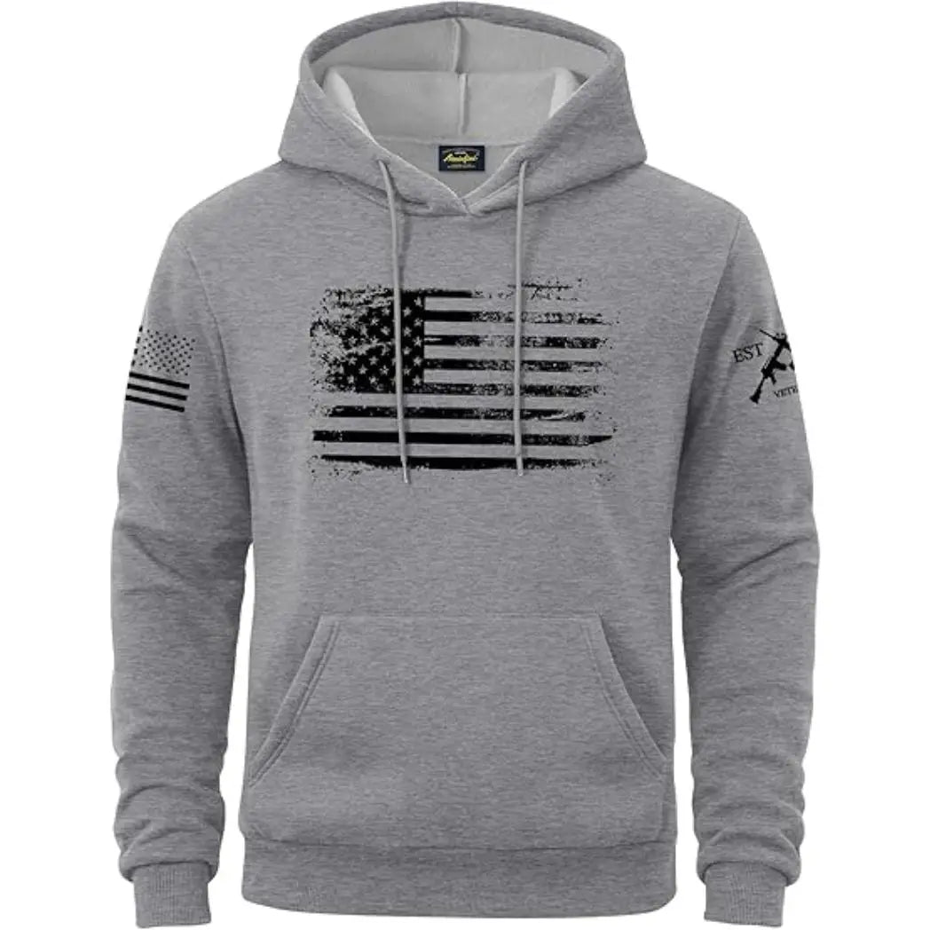 Men's American Flag Gray Fleece Pullover Hoodie