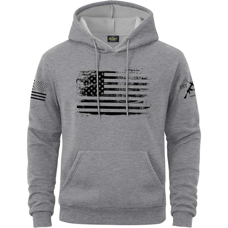 Men's American Flag Gray Fleece Pullover Hoodie