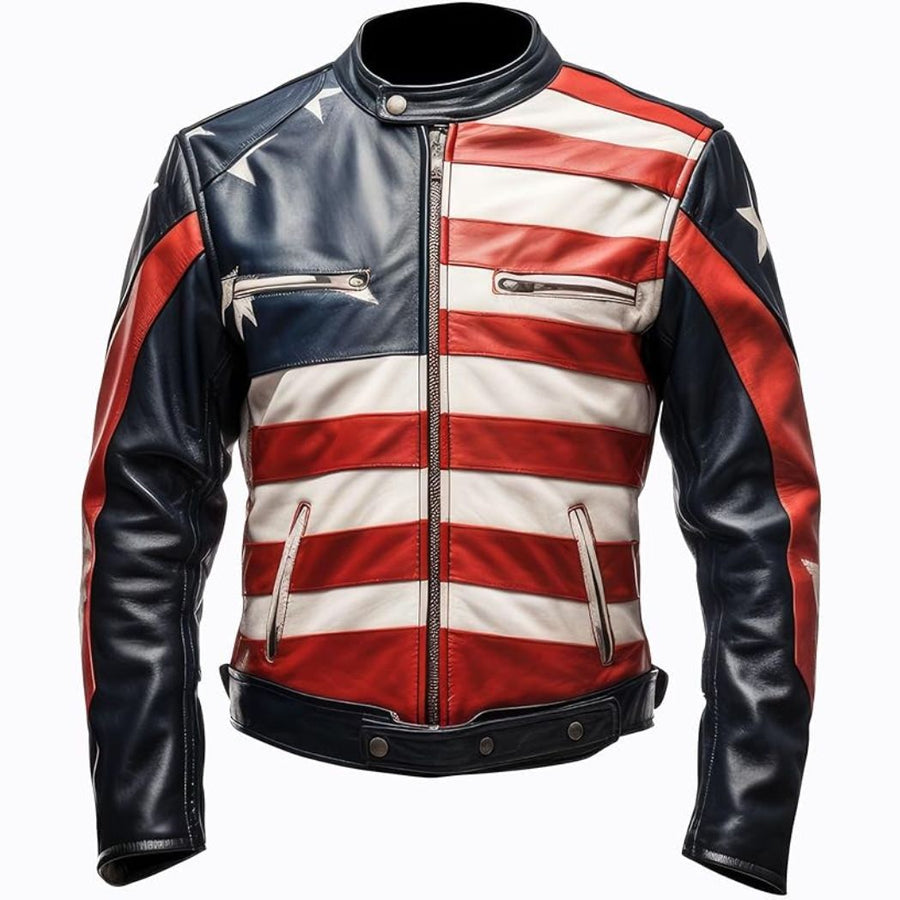 Men's American Pride Sheepskin Leather Motorcycle Jacket