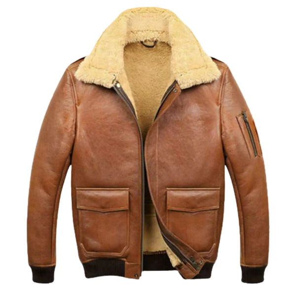 Men’s Aviator Camel Brown B2 Fur Shearling Leather Jacket