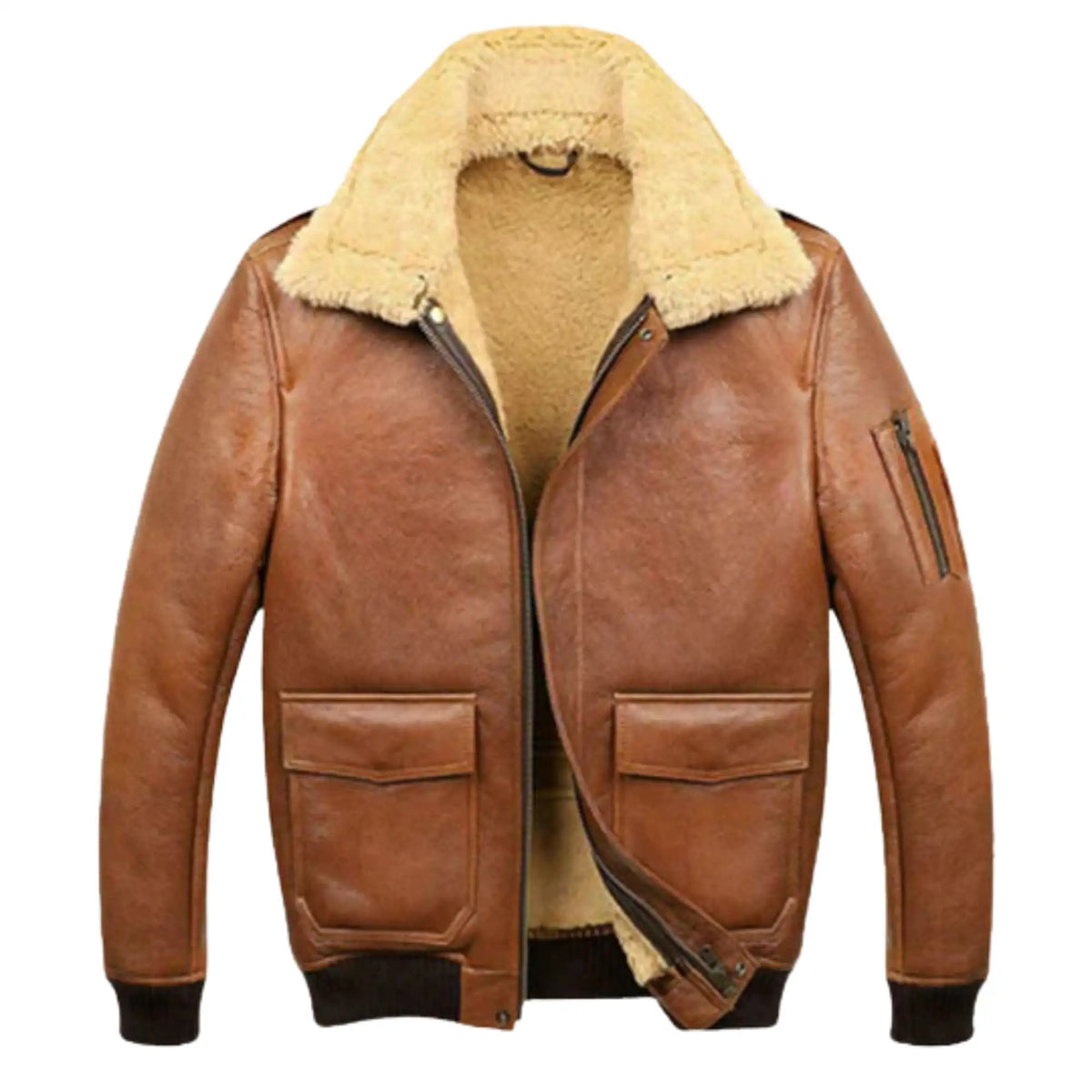 Men’s Aviator Camel Brown B2 Fur Shearling Leather Jacket