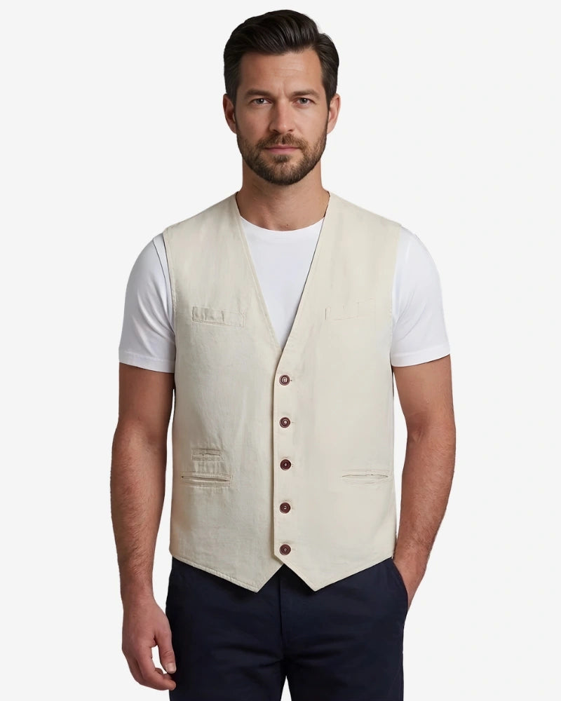 Men's Beige Cotton Vest