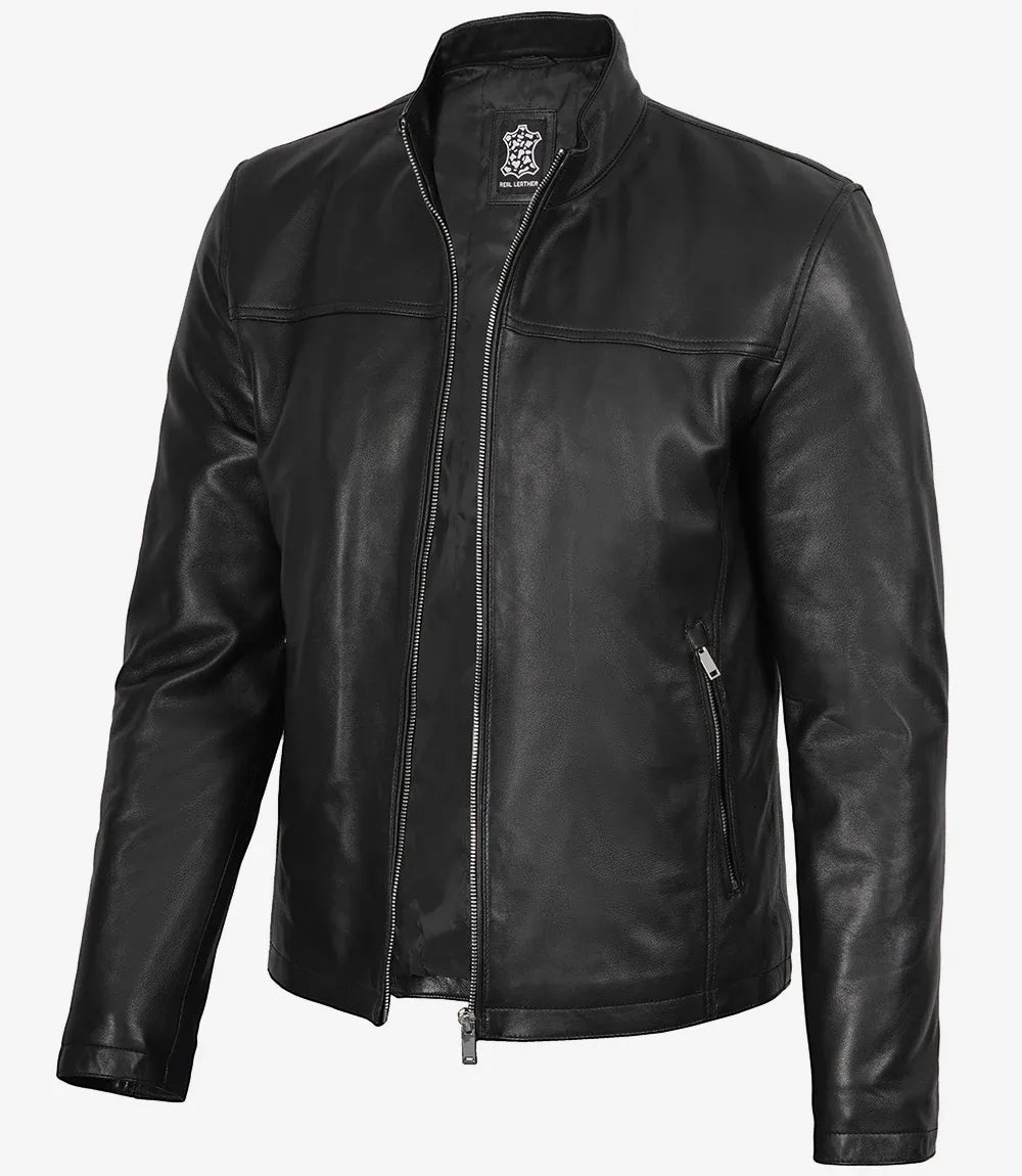 Men's Biker Style Black Leather Jacket
