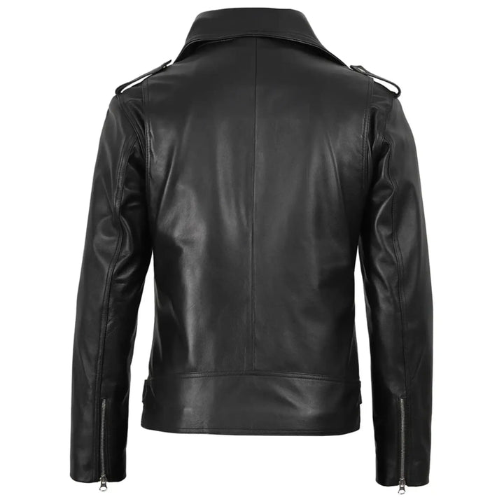 Men's Black Asymmetrical Belted Biker Leather Jacket