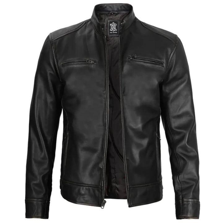 Black leather jacket on a white background