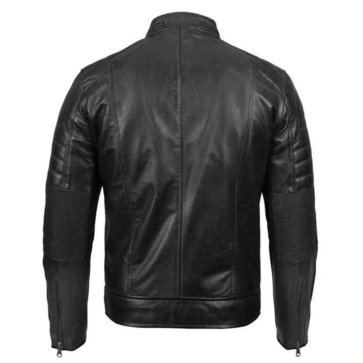 Black leather jacket on a white background