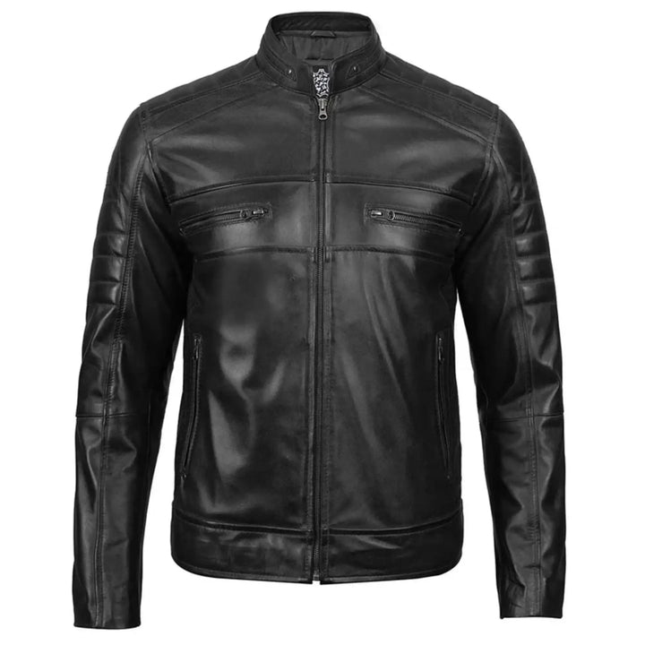 Black leather jacket on a white background