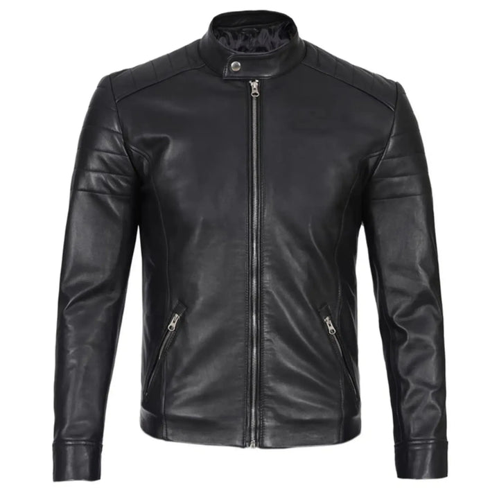 Black leather jacket on a white background