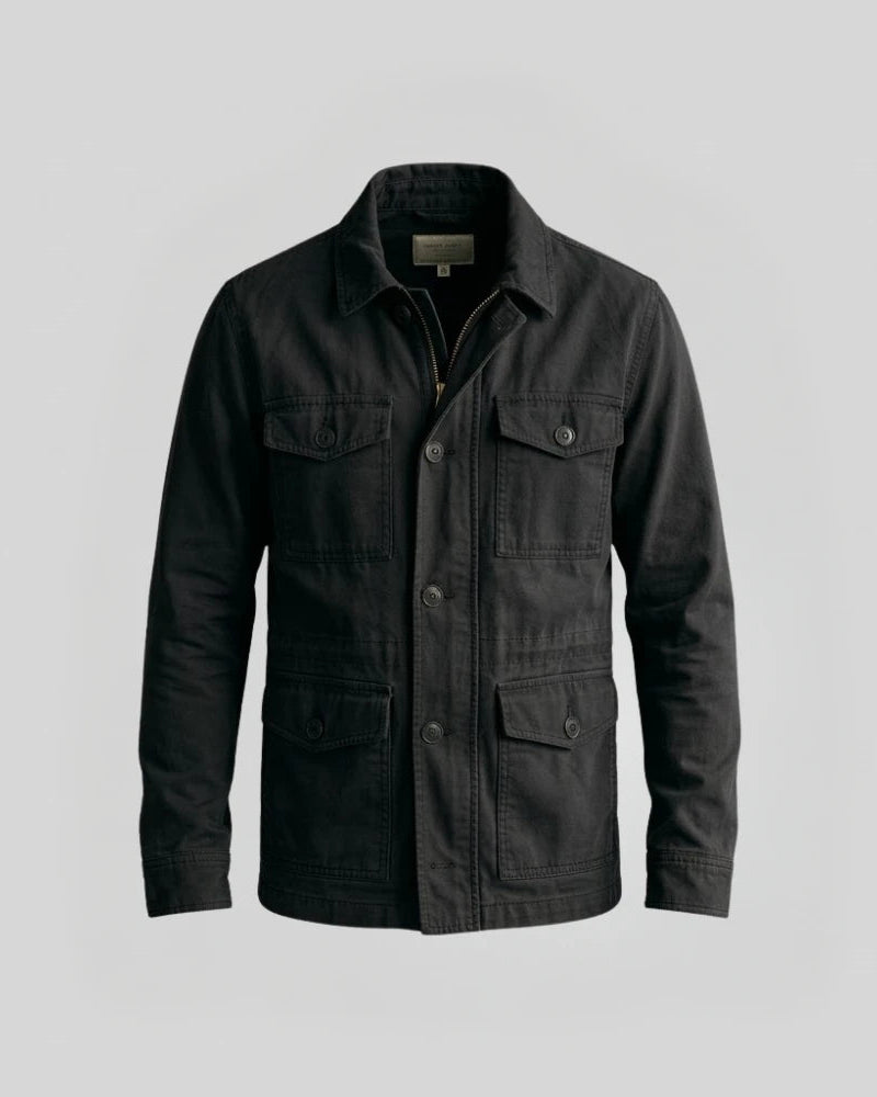 Men's Shirt Style Collar Black Cotton Jacket