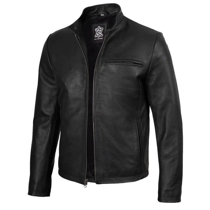 Men's Black Cowhide Leather Cafe Racer Jacket