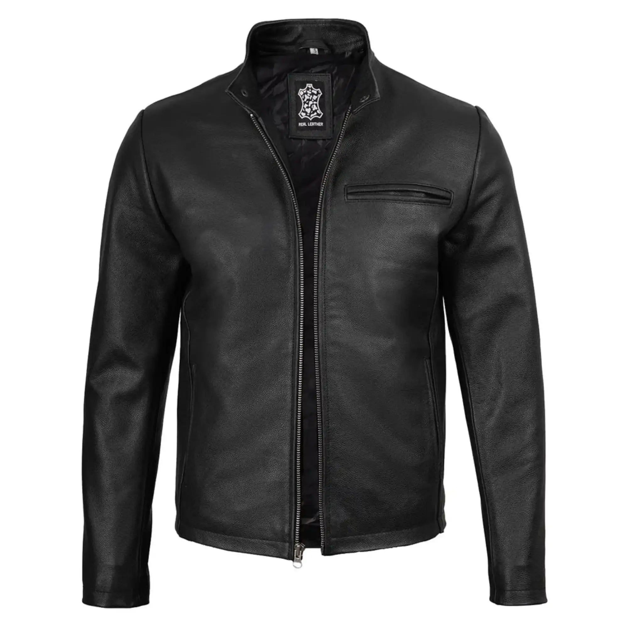 Men's Black Cowhide Leather Cafe Racer Jacket