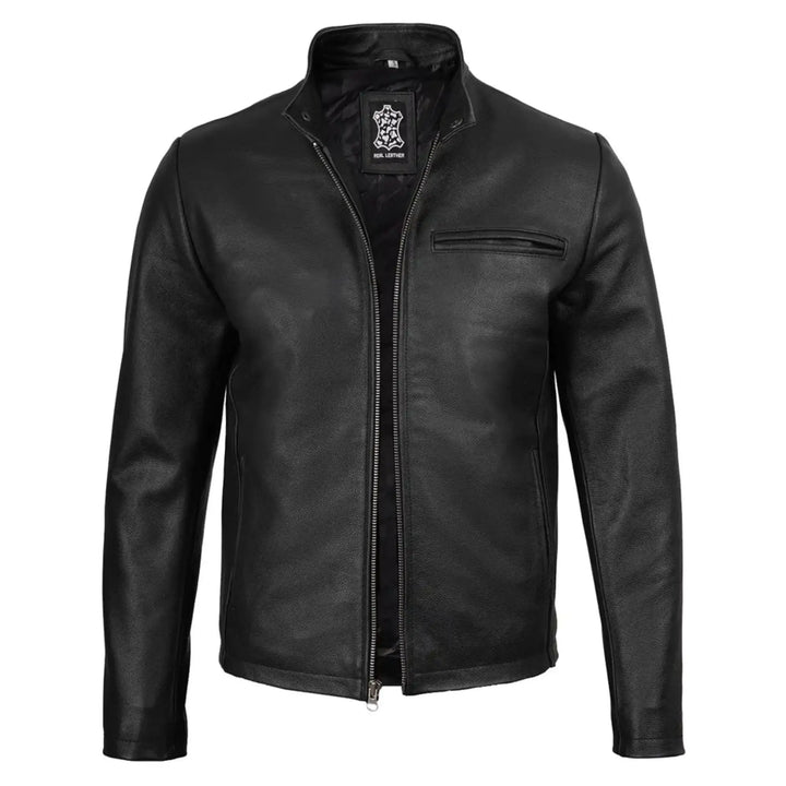 Men's Black Cowhide Leather Cafe Racer Jacket