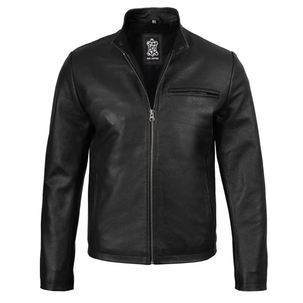Men's Black Cowhide Leather Cafe Racer Jacket