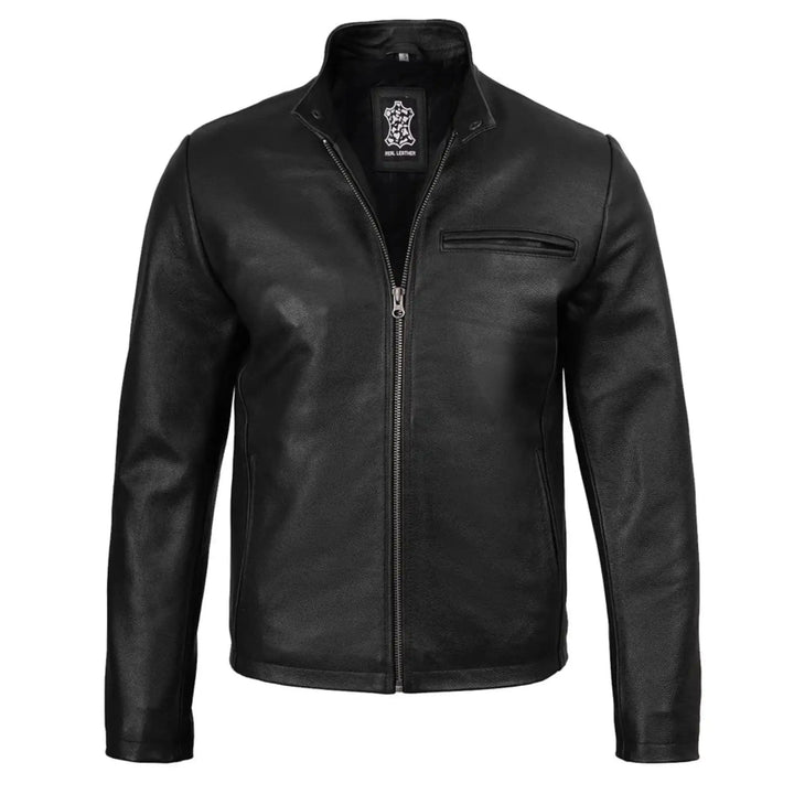 Men's Black Cowhide Leather Cafe Racer Jacket