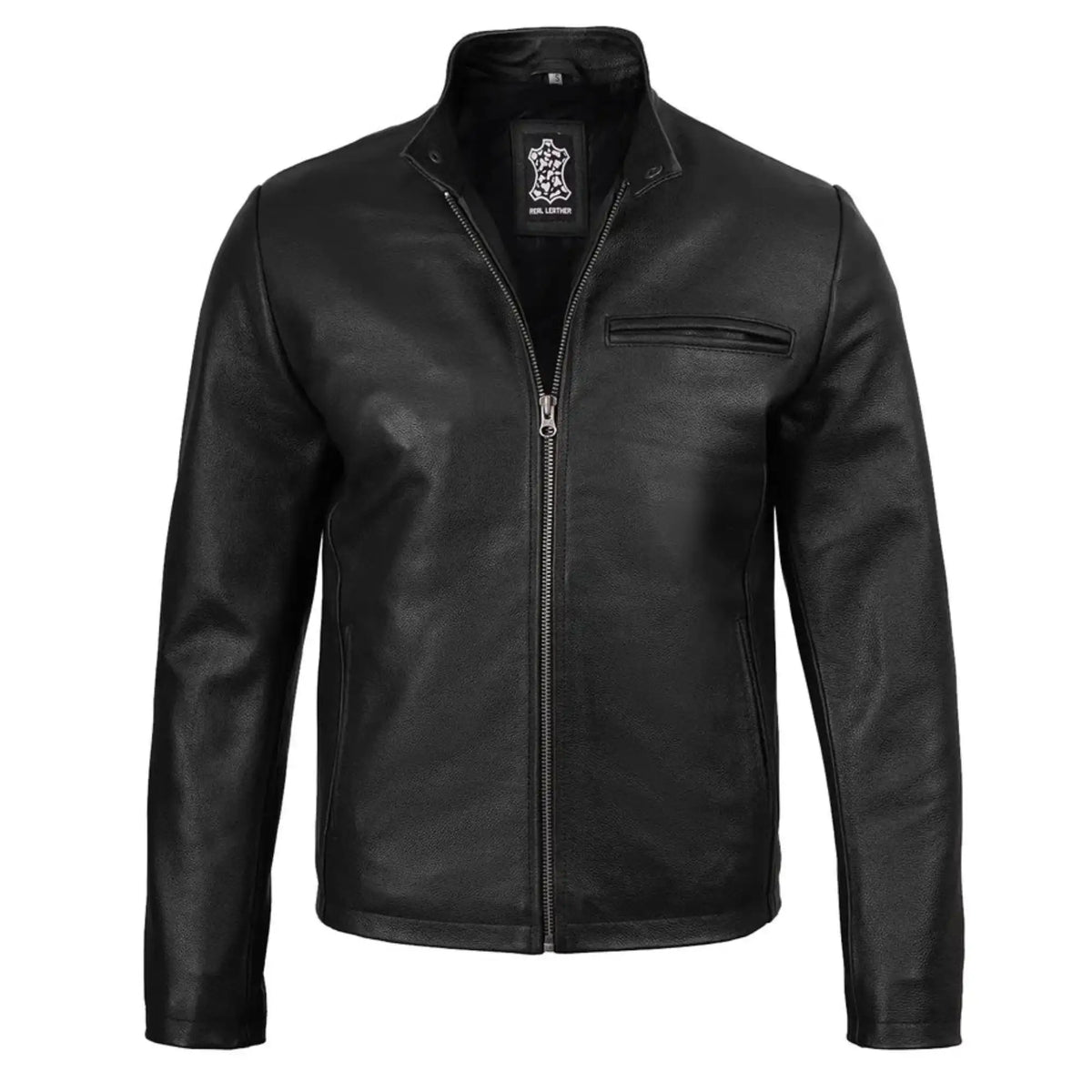 Men's Black Cowhide Leather Cafe Racer Jacket