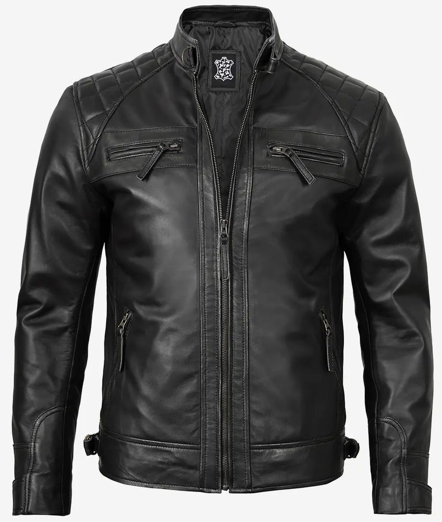 Men's Black Sheep Leather Motorcycle Style Jacket