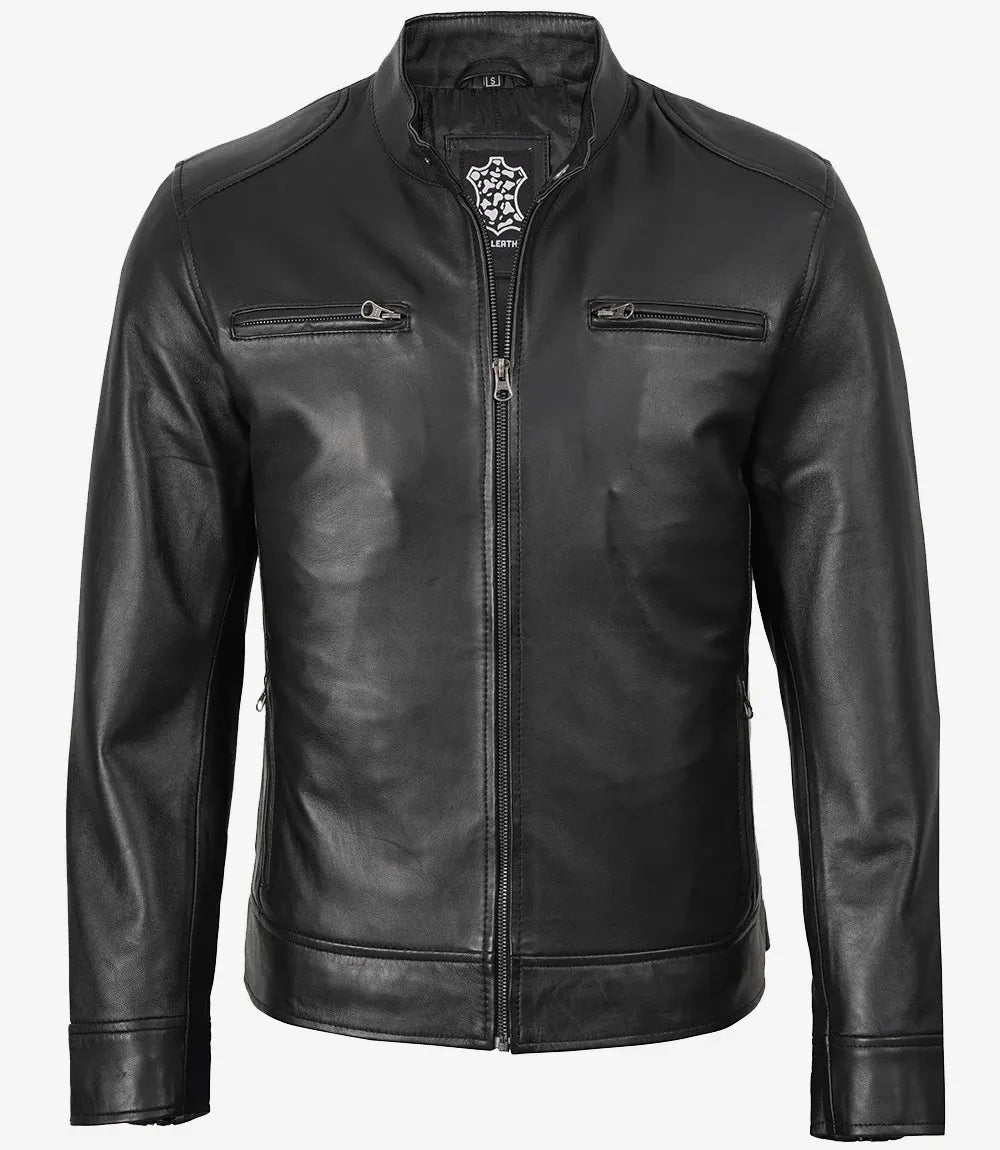 Men's Black Sheepskin Leather Biker Style Jacket