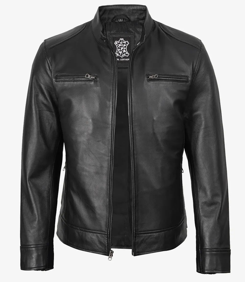 Men's Black Sheepskin Leather Biker Style Jacket