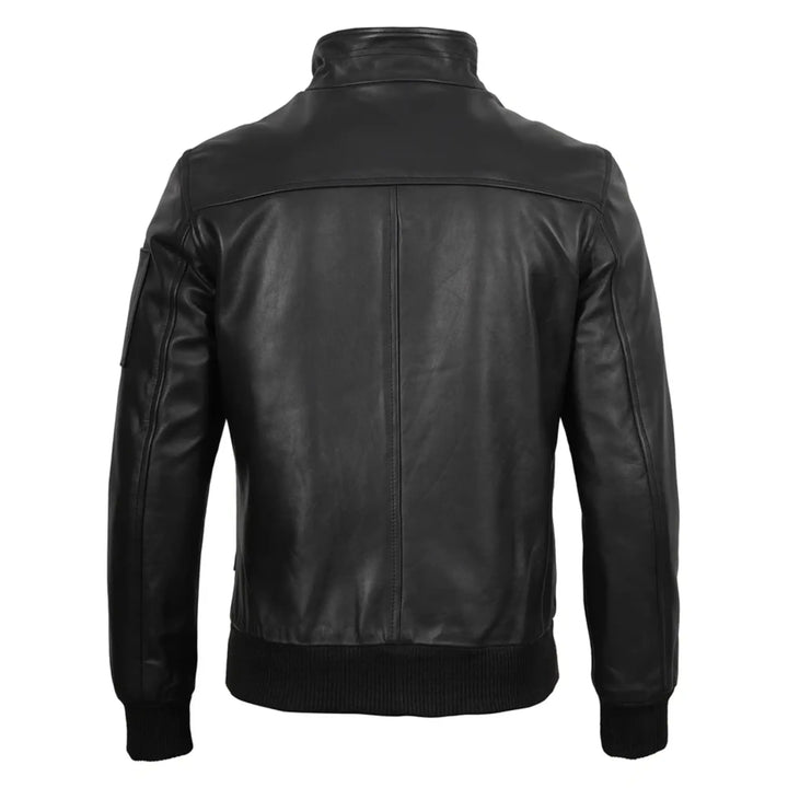 Men's Black Sheepskin Leather Bomber Jacket