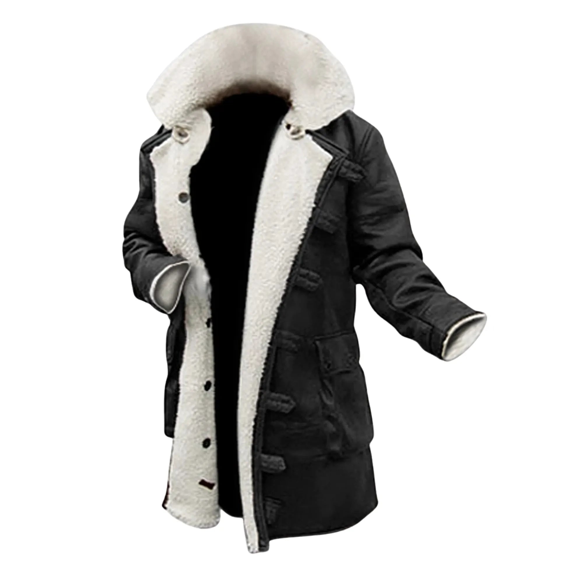 Men's Black Sheepskin Leather Sherpa Coat 