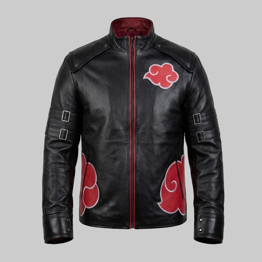 Men's Black and Red Color Sheepskin Leather Jacket