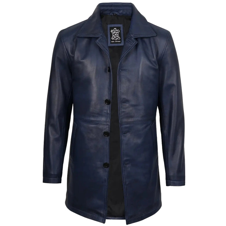 blue leather coat on a white background