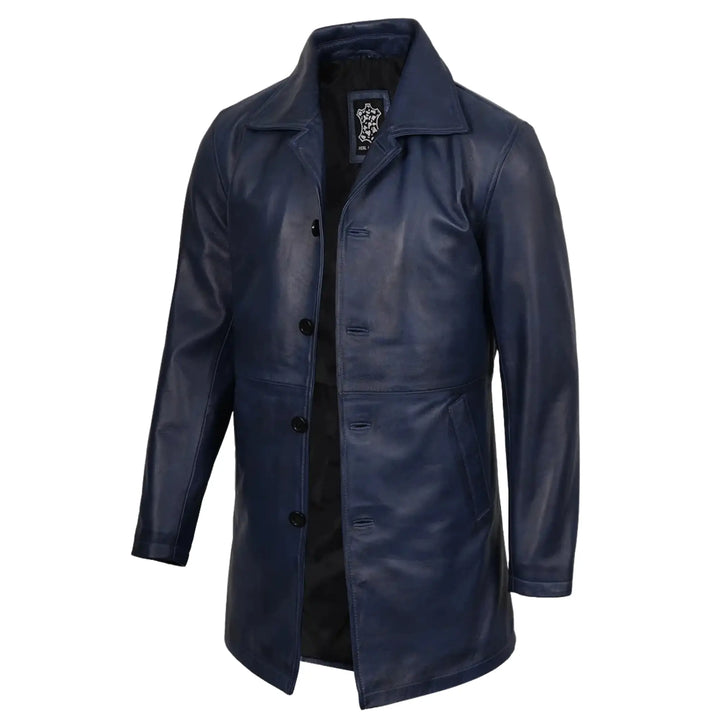 Blue leather coat on a white background