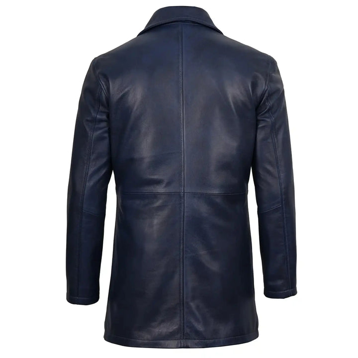 blue leather coat on a white background