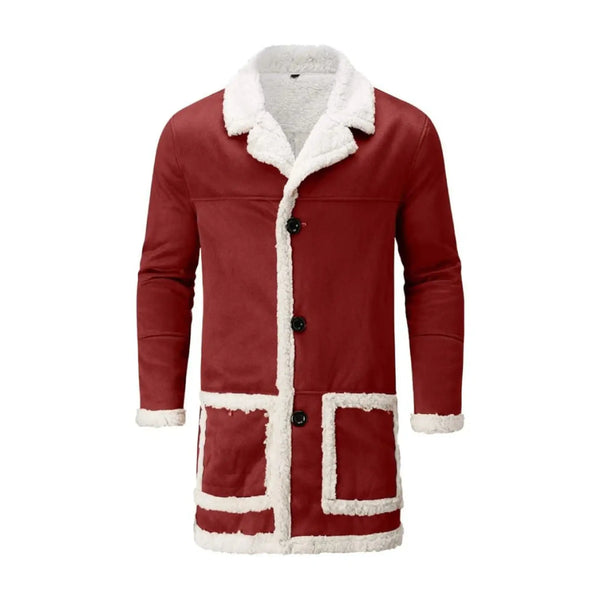 Red coat with white fur lining on a white background